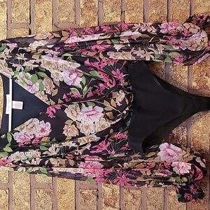 Flying Tomato Floral Black Blouse With Built In Body Suit Size Small